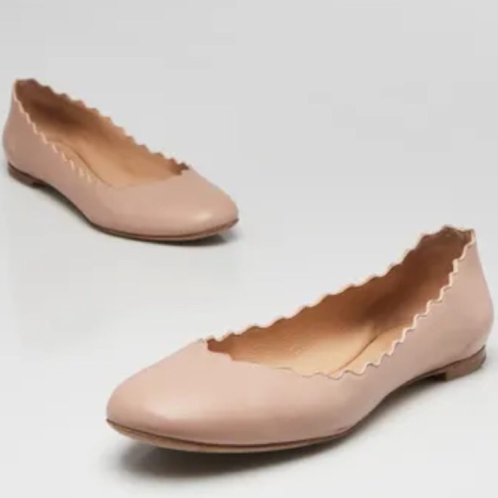 Chloe Lauren Scalloped Edge Leather Ballet Flats Size 38.5